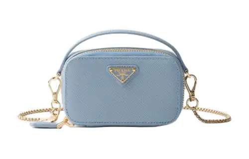 PRADA Saffiano Leather Handbag Mini Women's Light Blue