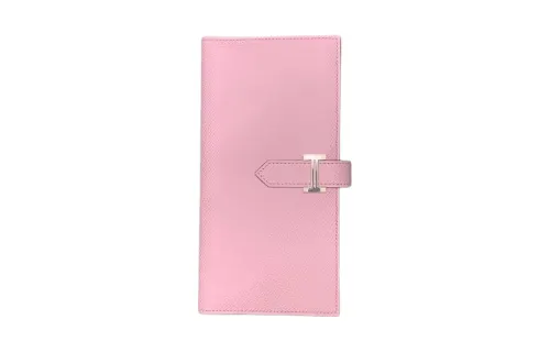 HERMES Bearn Silver Tone Buckle Epsom Leather Wallet Women's X9 Mauve Sylvestre Mallow Purple