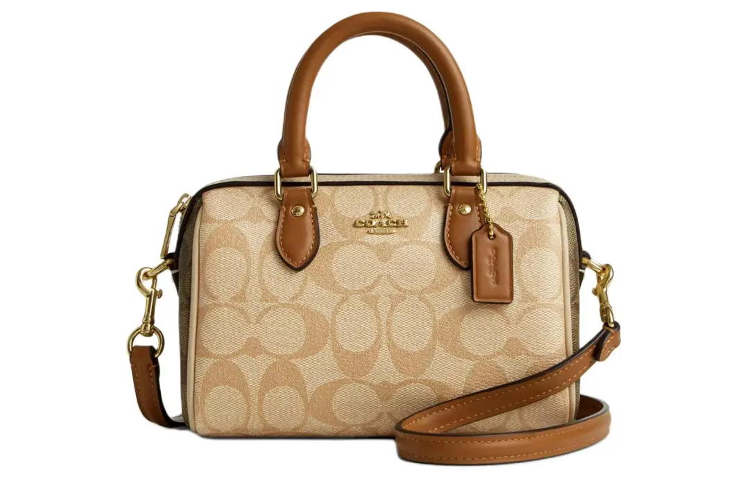 COACH Rowan Coated Canvas Shoulder Bag, Crossbody Bag, Handbag Small Women's Light Khaki