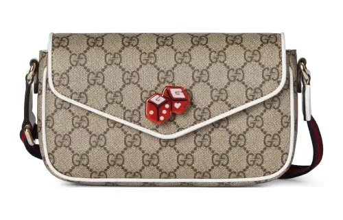 GUCCI Canvas With Leather Crossbody Bag, Shoulder Bag Women's Beige & Ebony