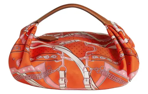 HERMES Balusoie Silk Hunter Cow Leather Lunch Bag Handbag Women's Orange & Light Yellow