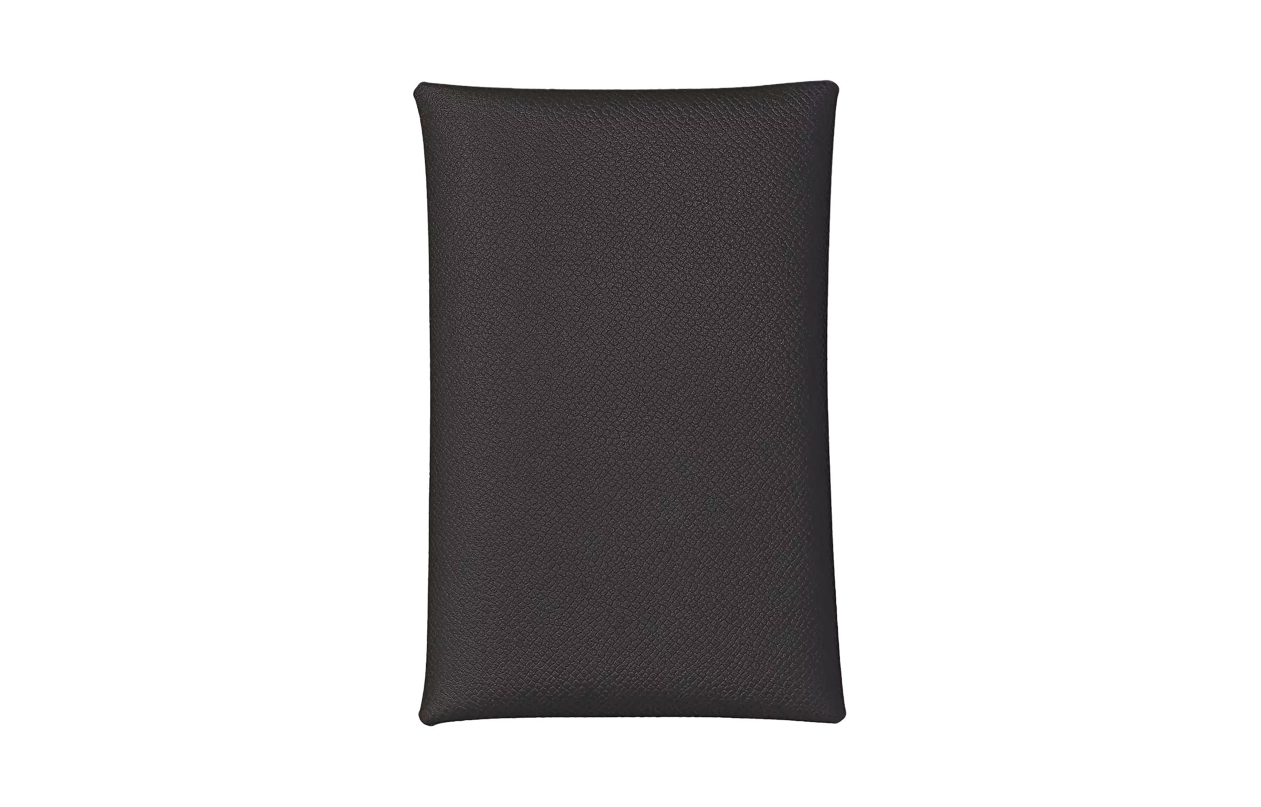 HERMES Calvi Silver Tone Buckle Madame Calfskin Card Holder Women's 89 Noir Black