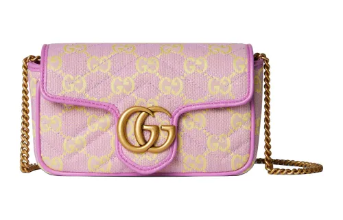 GUCCI Canvas With Leather Binding Crossbody Bag, Shoulder Bag Women's Light Purple & Yellow