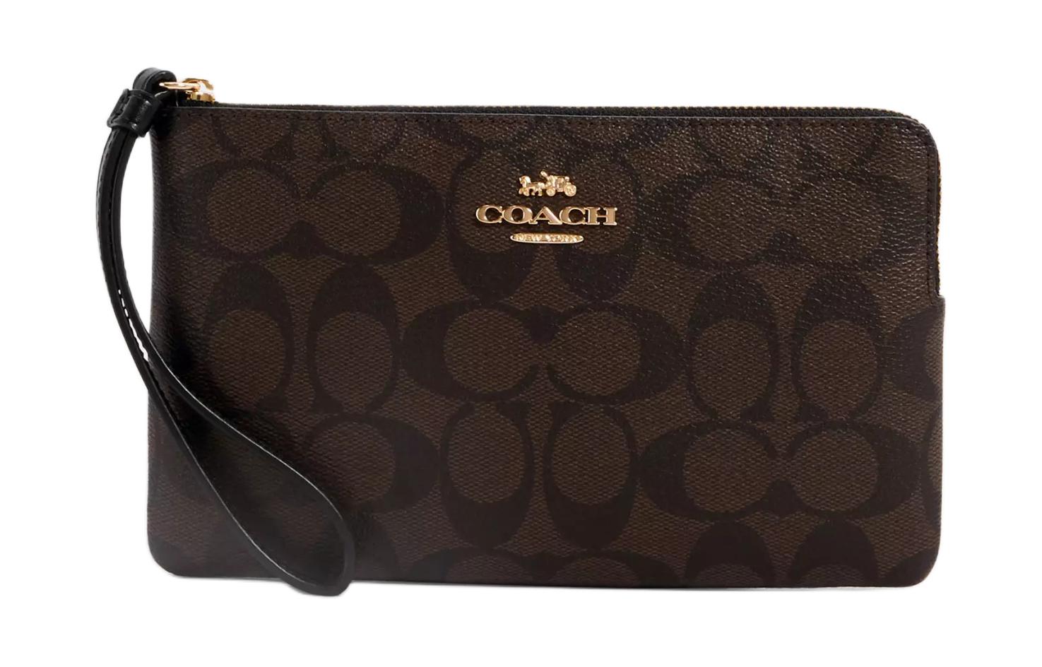 Сумка COACH Corner Zip Wristlet 20 (золотая с коричневым)