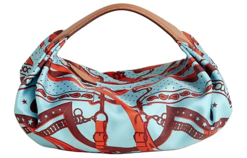 HERMES Balusoie Silk Hunter Cow Leather Lunch Bag Handbag Women's Japanese Blue & Natural