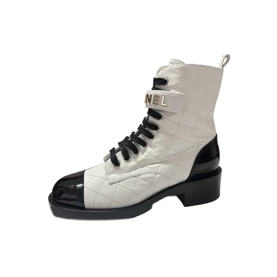CHANEL Martin Boots Women's White Black