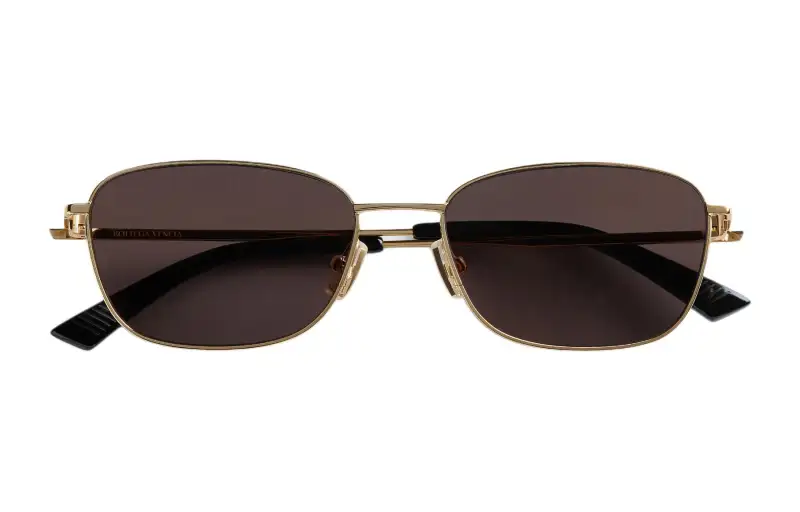 Bottega Veneta Metal Recycled Acetate Rectangular Sunglasses Men's Gold