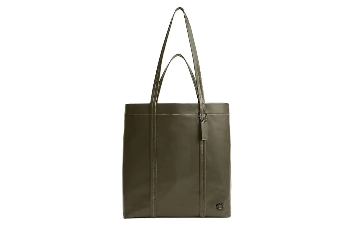 COACH Cow Leather Tote Bag, Shopping Bag, Handbag Large Men's Army Green
