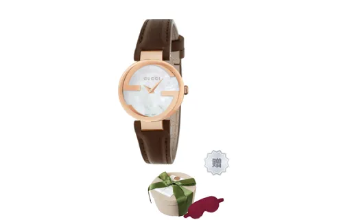 GUCCI Interlocking Wrist Watches Quartz Movement Leather Strap Mother of Pearl Color Watch Dial Women's Watch