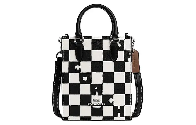 COACH N/S Artificial Leather Tote Bag, Shopping Bag, Handbag Mini Women's Silver Hardware/Black/Chalk