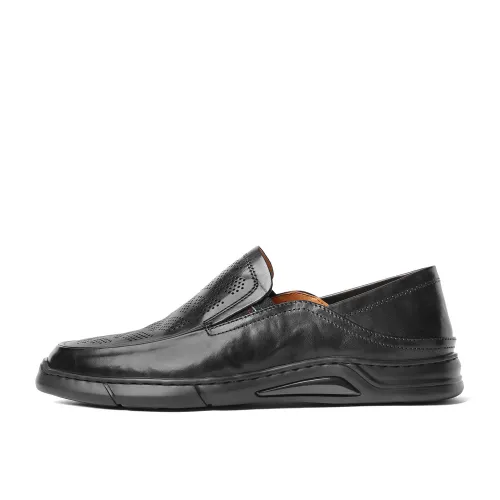 Belle BELLE Leather Slip-On Design Shopping Mall Same Style Dad Shoes Business Perforated Breathable Comfortable Commuting Leather Shoes Casual Shoes Men's Black
