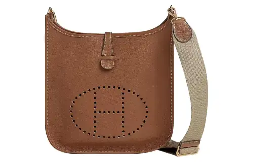 HERMES Evelyne Cow Leather Crossbody Bag, Shoulder Bag 29 Women's Gold Brown