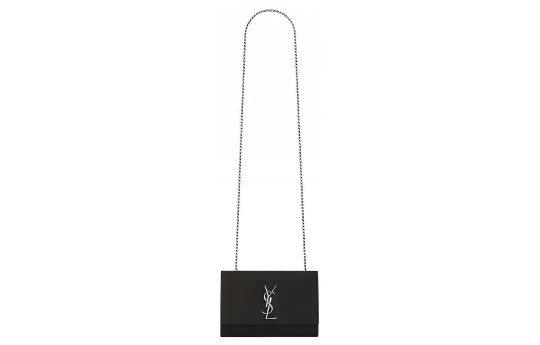SAINT LAURENT Kate Grain Embossed Cow Leather Chain Bag, Shoulder Bag, Crossbody Bag Small Women's Black