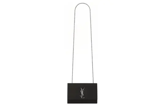 SAINT LAURENT Kate Grain Embossed Cow Leather Chain Bag, Shoulder Bag, Crossbody Bag Small Women's Black