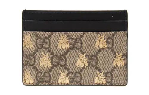 GUCCI Canvas With Leather Card Holder, Wallet Women's Ebony & Black
