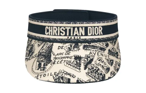DIOR Cotton Blend Embroidered Fabric Sun Protection Hats Women's Marine Blue