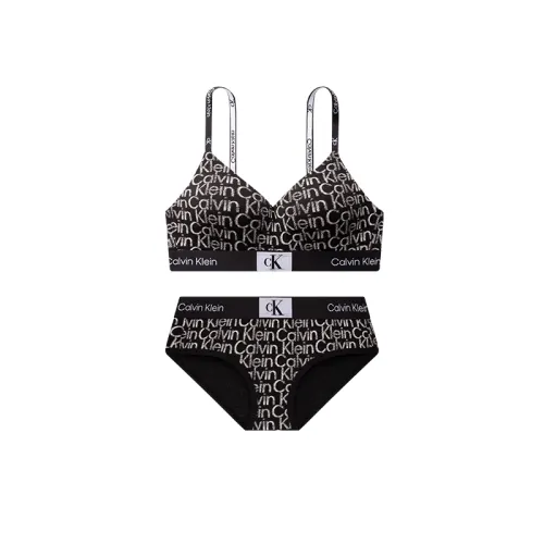CALVIN KLEIN CK96 series small square all-over jacquard without steel ring push-up bra briefs underwear set women's space black background with white letters