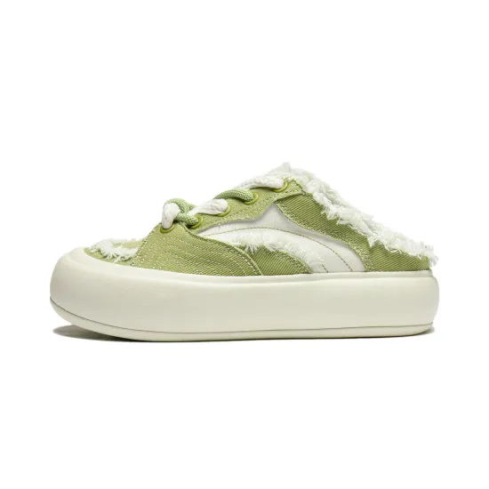 LiNing Puff Mule Skateboard Shoes Women's Low-Top Fresh Moss Green/Cream White