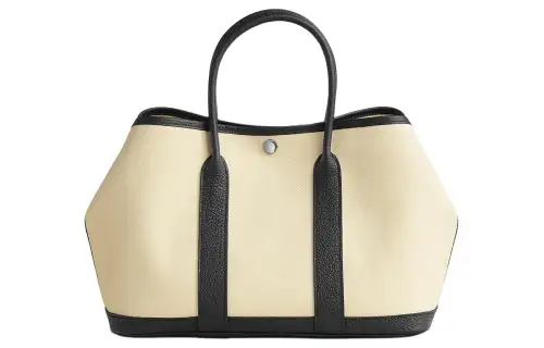 HERMES Garden Party Canvas With Negonda Calfskin Handbag 30 Women's Vanilla & Black