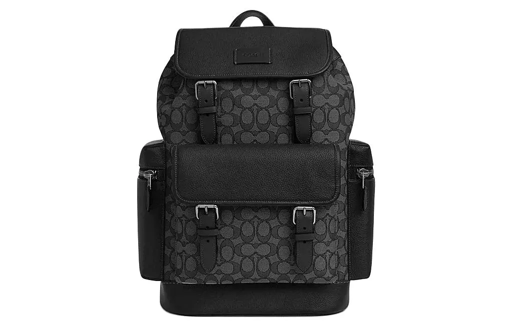 COACH Sprint Cow Leather With Fabric Backpack Large Men's Charcoal Gray & Black