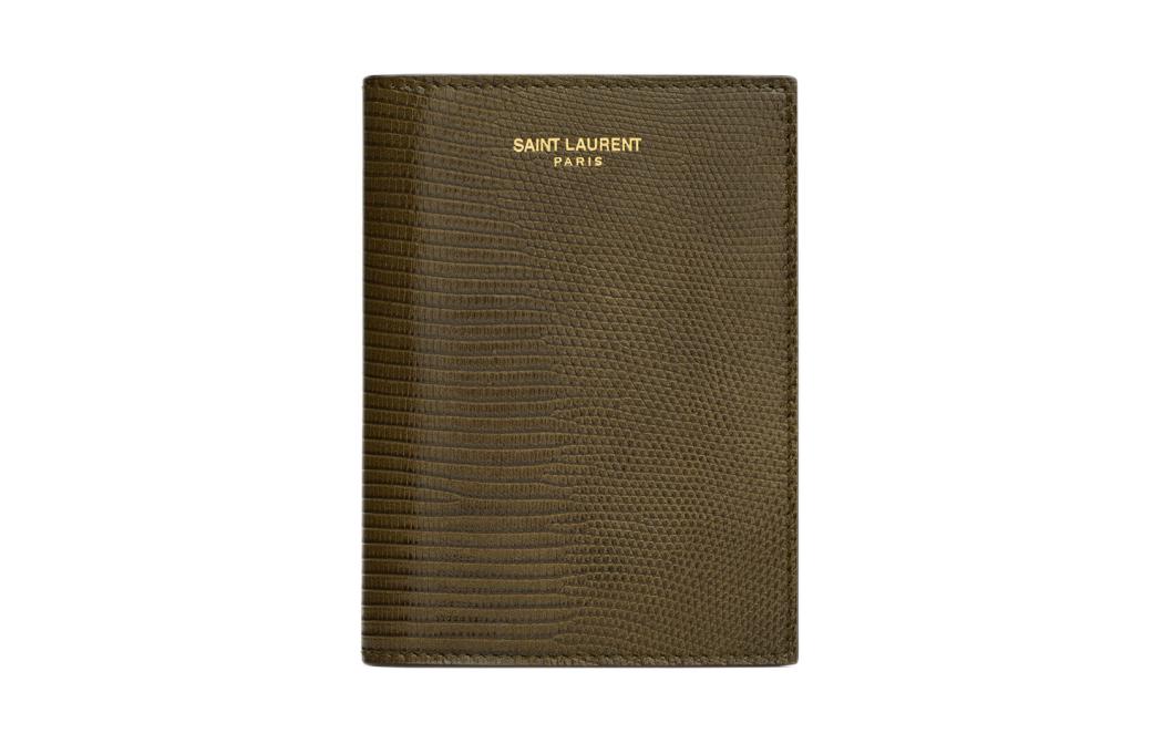 SAINT LAURENT PARIS Lizard Skin Card Holder, Wallet Men's Seaweed Green