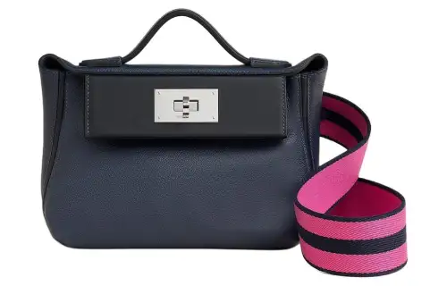 HERMES 24/24 Evercolor Leather One Shoulder Handbag, Crossbody Bag Mini Women's Dark Blue & Pink & Black