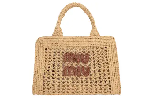 MIU MIU Synthetic Raffia Crossbody Handbag Women's Natural Cognac