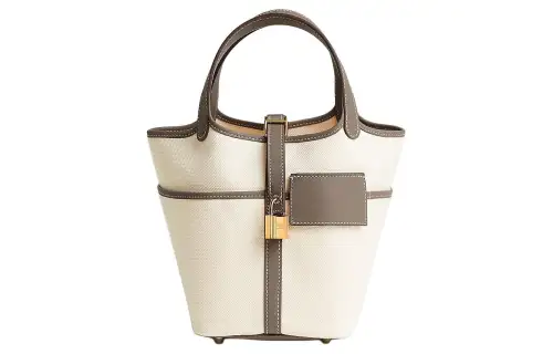 HERMES Picotin Lock Goeland Canvas With Swift Calfskin Basket Bag, Bucket Bag, Handbag 18 Women's
