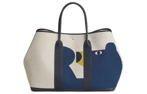 HERMES Garden Party H Plume Canvas With Negonda Calfskin Handbag 49 Women's Beige/Multicolor/Blue