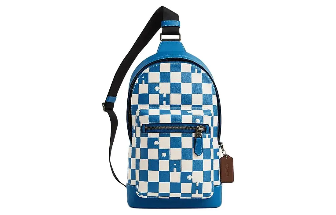 COACH West Artificial Leather With Cow Leather And Fabric Shoulder Bag, Crossbody Bag Men's Blue Jay & Chalk White