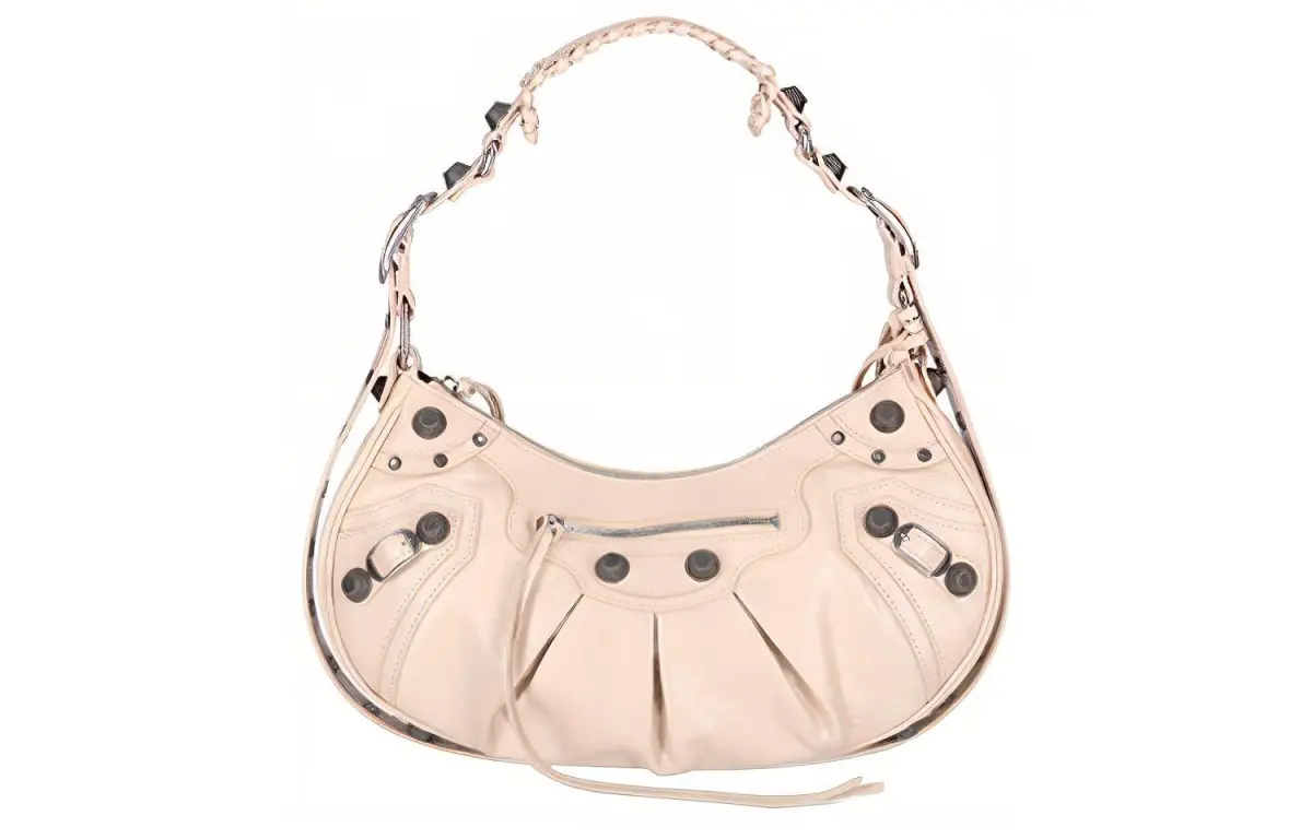Balenciaga Le Cagole Zip Closure Leather Shoulder Bag Small Women's Beige