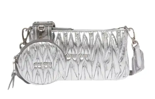 MIU MIU Matelassé Leather Shoulder Bag, Crossbody Bag Women's Silver