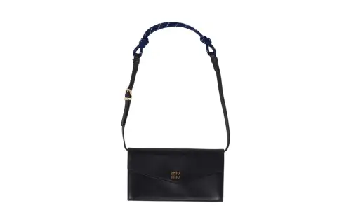 MIU MIU Fabric With Leather One Shoulder Wallet Women's Black & Baltic Sea Blue