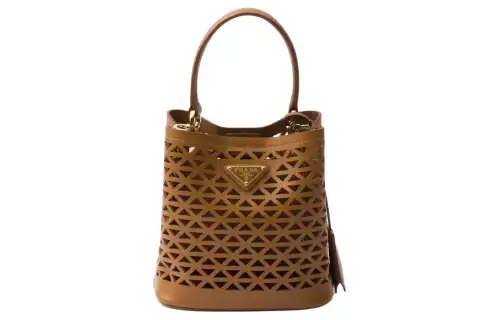 PRADA Panier Leather Shoulder Bag, Crossbody Bag, Handbag Mini Women's Caramel