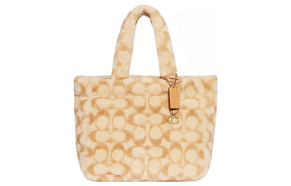 COACH Shearling Tote Bag, Shopping Bag, Shoulder Bag, Crossbody Bag, Handbag Large Women's Light Yellow