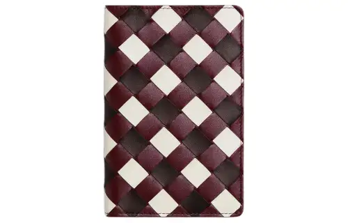 Bottega Veneta Calfskin Notebook Case Bag Accessory Small Men's Burgundy & Brown & White
