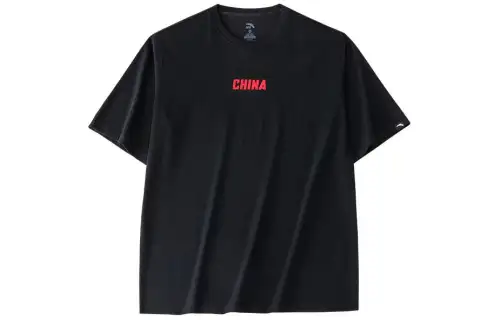 ANTA T Shirts Men's Black Crew Neck Moderate Straight Fit