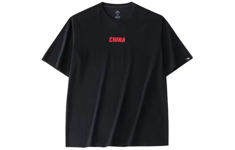 ANTA T Shirts Men's Black Crew Neck Moderate Straight Fit
