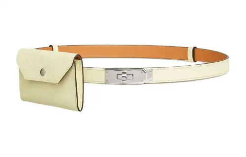 HERMES Kelly Pocket Epsom Calfskin Fanny Pack Women's Light Yellow