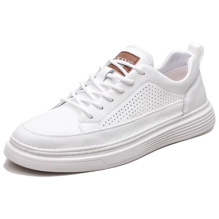 AOKANG hollow white shoes microfiber leather perforated business casual leather shoes with holes for summer breathable low-top sneakers men's white
