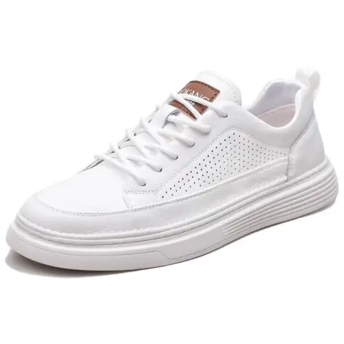 AOKANG hollow white shoes microfiber leather perforated business casual leather shoes with holes for summer breathable low-top sneakers men's white