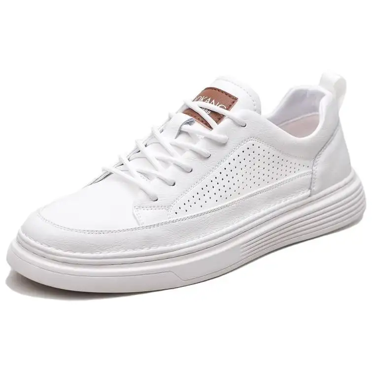 AOKANG hollow white shoes microfiber leather perforated business casual leather shoes with holes for summer breathable low-top sneakers men's white