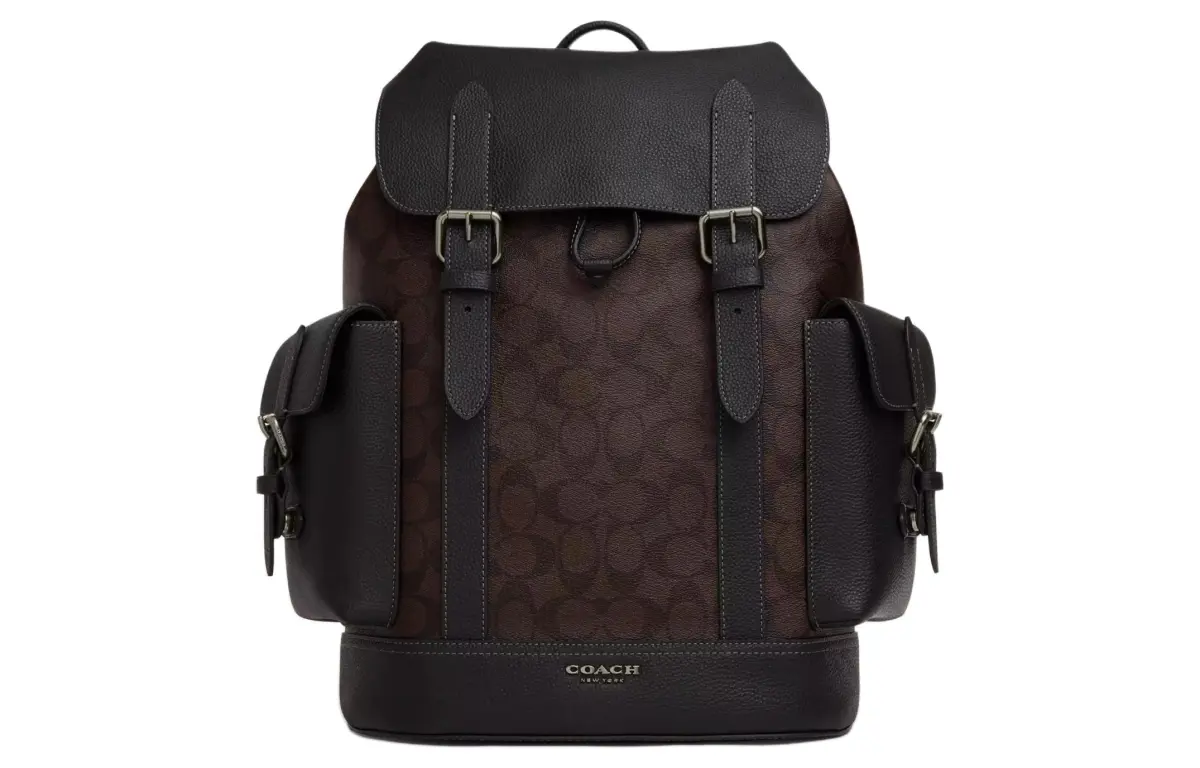 COACH Hudson Coated Canvas With Leather Backpack Large Men's Mahogany & Black
