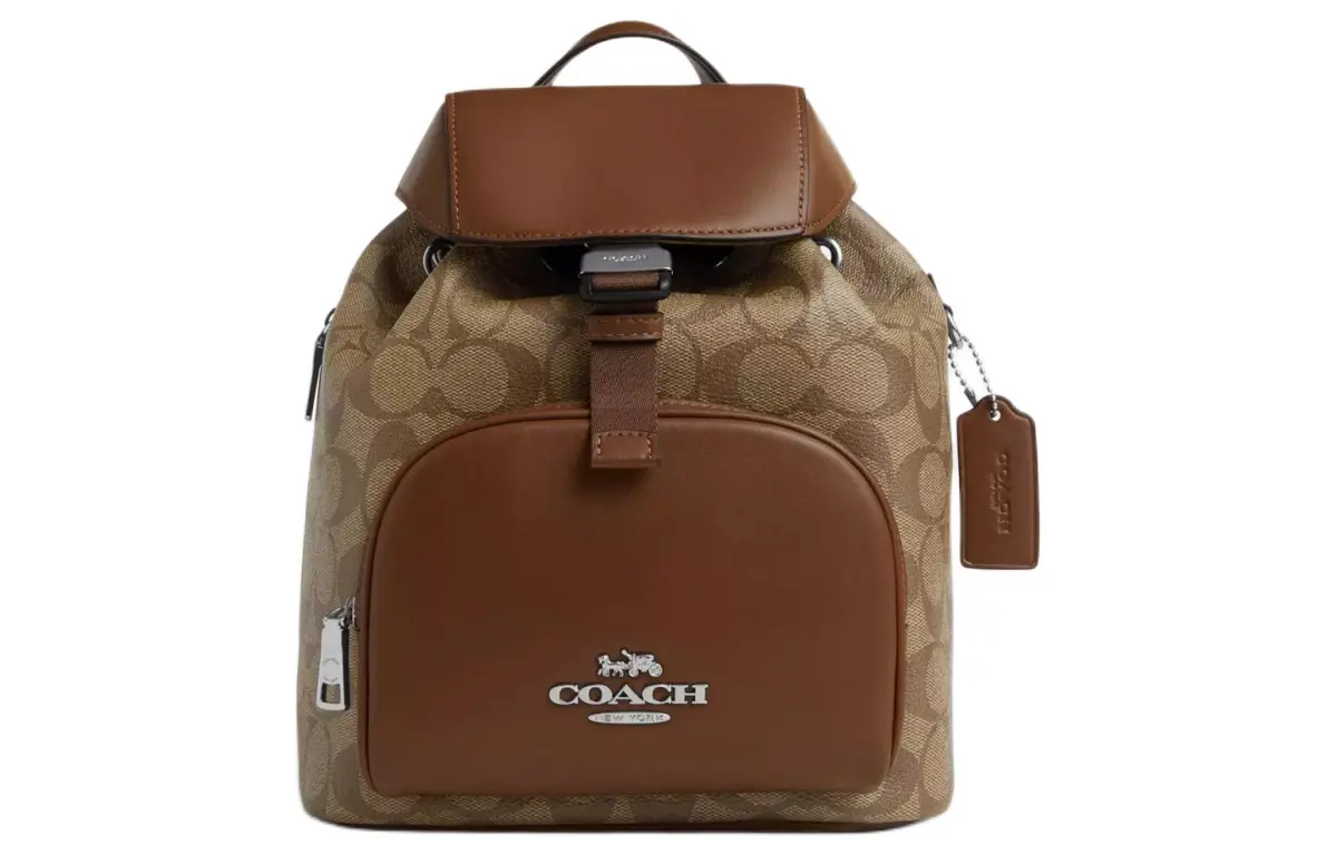 COACH PACE Coated Canvas With Refined Calfskin Backpack Small Women's Khaki & Saddle
