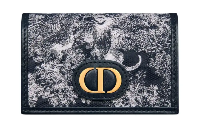 DIOR 30 Montaigne Jacquard Fabric Wallet Women's Black
