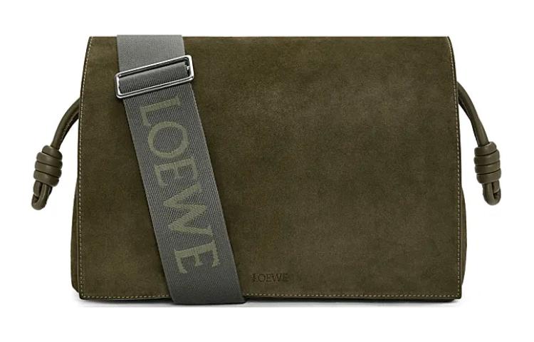 LOEWE Flamenco Suede Cow Leather Shoulder Bag, Crossbody Bag Men's Olive