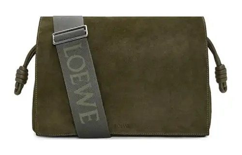 LOEWE Flamenco Suede Cow Leather Shoulder Bag, Crossbody Bag Men's Olive