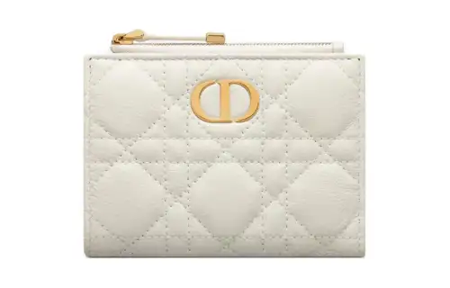 DIOR Caro Cangar Calfskin Wallet Women's White