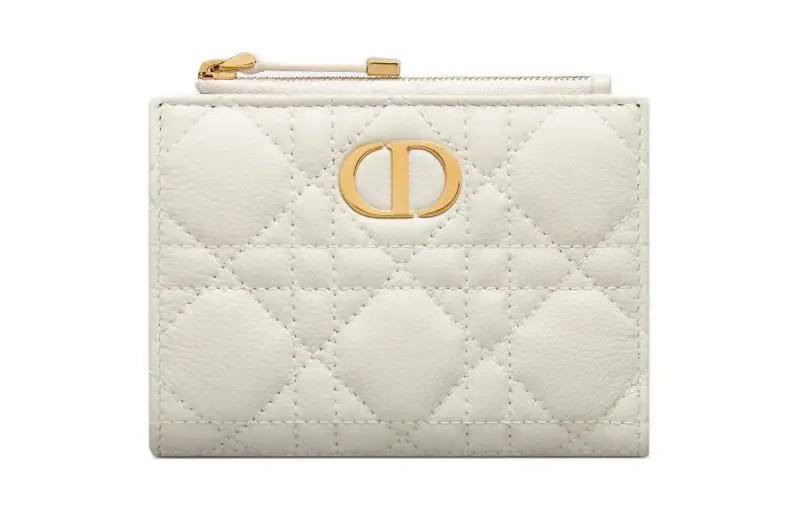 DIOR Caro Cangar Calfskin Wallet Women's White
