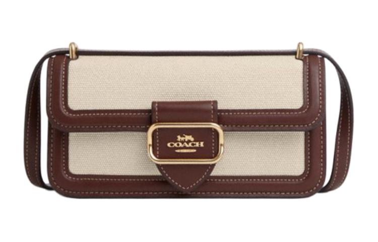 COACH Morgan Canvas With Calfskin Shoulder Bag, Crossbody Bag Small Women's Natural & Mixed Color